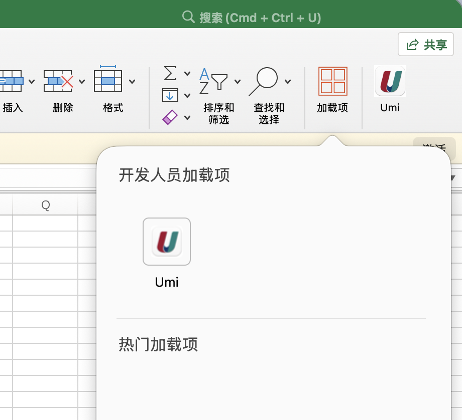 Excel 中上传我的加载项入口